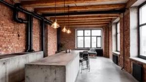 styl loftowy kuchnia z salonem w mieszkaniach blokowych