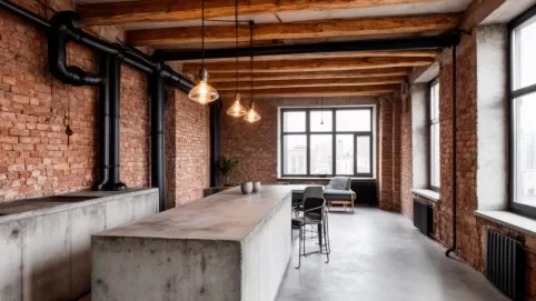 styl loftowy kuchnia z salonem w mieszkaniach blokowych